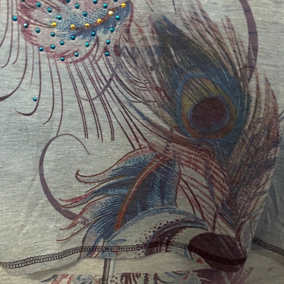 Apt. 9 Women's Long Sleeve Blue Feather Top women’s S - Picture 5 of 6